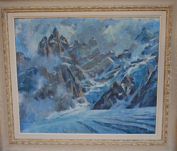 Glacier Et Cime Enneigee, Chamonix Oil Painting by William Paul Brack
