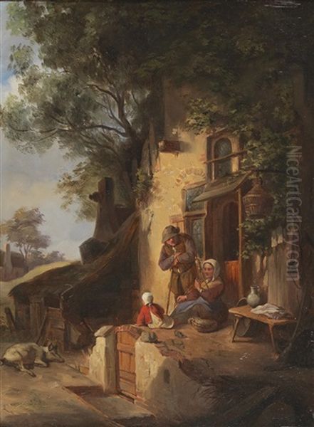 Idyllic Family Scene Oil Painting by Ferdinand de Braekeleer
