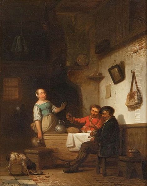 Scene D'auberge Animee Oil Painting by Ferdinand de Braekeleer