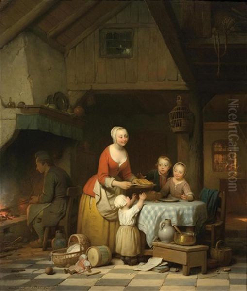 Mutter Mit Kindern In Der Kuche Oil Painting by Ferdinand de Braekeleer