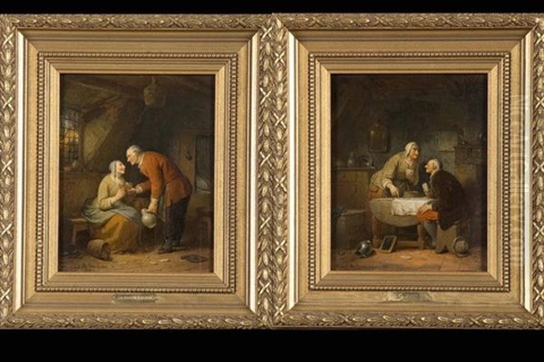 La Dispute Et La Reconciliation (pair) Oil Painting by Ferdinand de Braekeleer