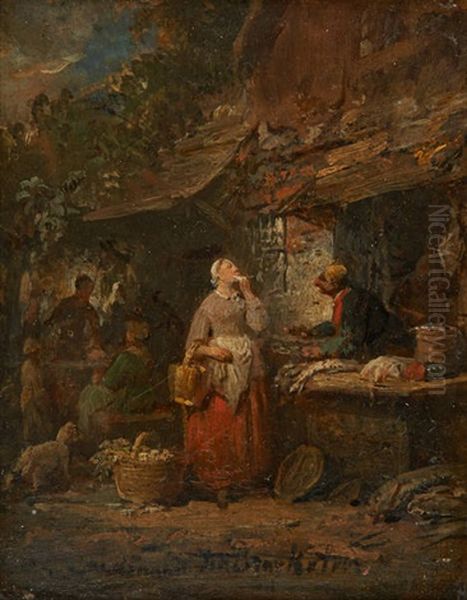 Le Marche Aux Poissons Oil Painting by Ferdinand de Braekeleer