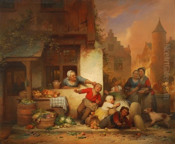 Les Petits Voleurs De Fruits Oil Painting by Ferdinand de Braekeleer