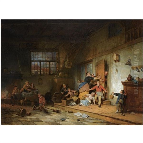The Village School Oil Painting by Ferdinand de Braekeleer