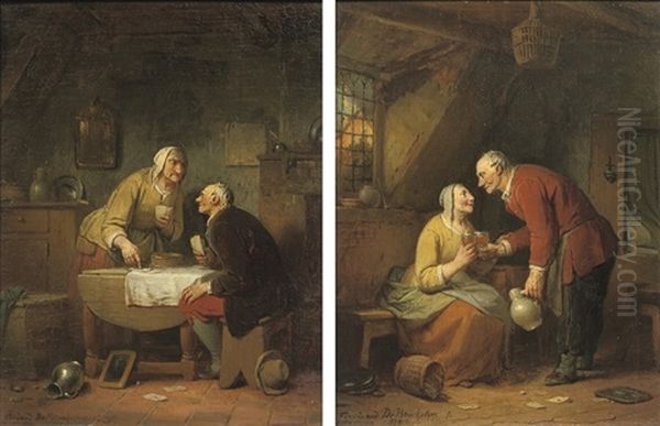 La Dispute (+ La Reconciliation; Pair) Oil Painting by Ferdinand de Braekeleer