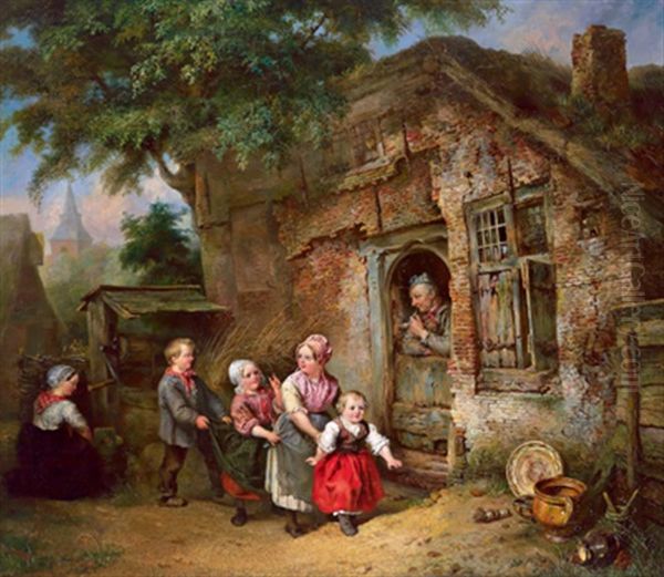 Spielende Dorfkinder Oil Painting by Ferdinand de Braekeleer