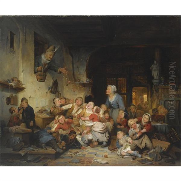The Village School Oil Painting by Ferdinand de Braekeleer