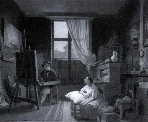Artist And Model Oil Painting by Ferdinand de Braekeleer
