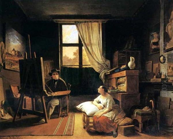 Artist And Model Oil Painting by Ferdinand de Braekeleer