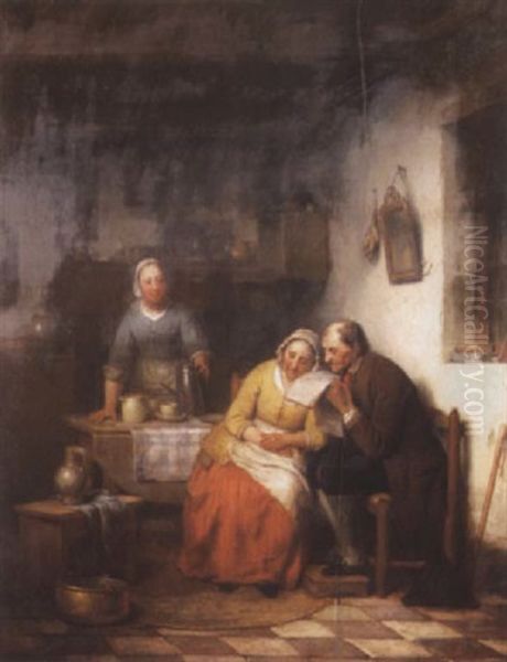 An Interior With Figures Oil Painting by Ferdinand de Braekeleer