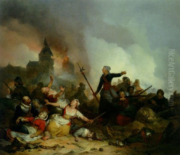 Strijdtoneed Met Kenau Simons Hasselaar Oil Painting by Ferdinand de Braekeleer