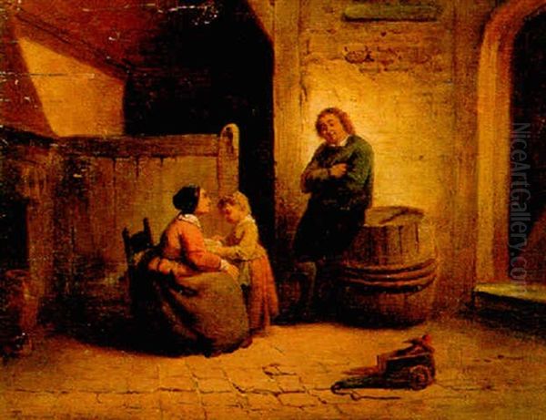Family In An Interior Oil Painting by Ferdinand de Braekeleer