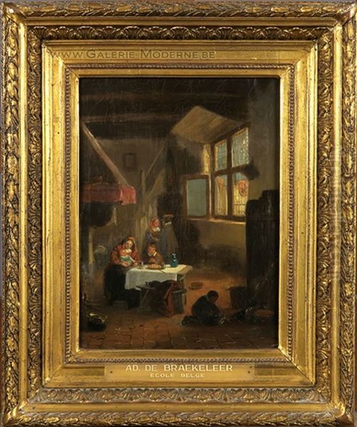 Scene D'interieur Oil Painting by Adrien Ferdinand de Braekeleer