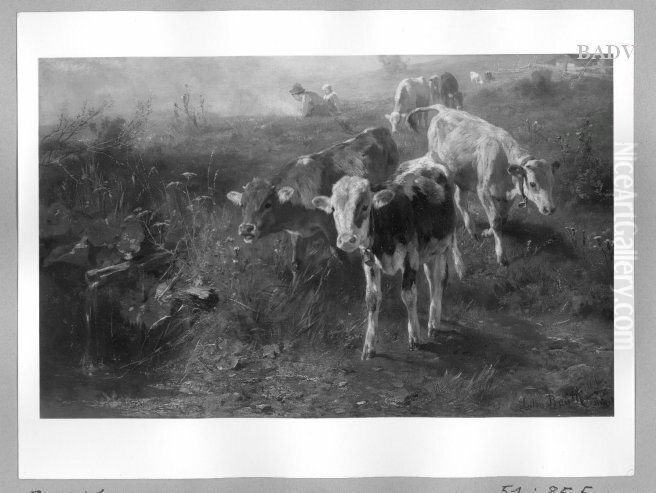 Jungvieh Auf Der Weide Oil Painting by Anton Braith