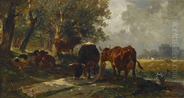 Auf Der Bleiche Oil Painting by Anton Braith