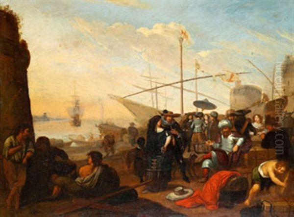 Hamnscen Med Myllrande Gatuliv Oil Painting by Richard Brakenburg