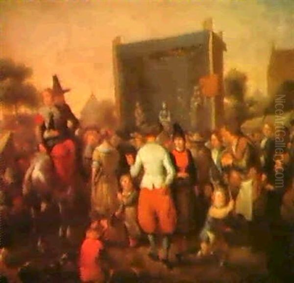 Eine Wanderbuhne Gastiert In Einem Hollandischen Dorf Oil Painting by Richard Brakenburg