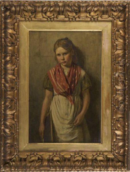Portrait Of A Schoolgirl Carrying A Slate Tablet Oil Painting by Frank Bramley