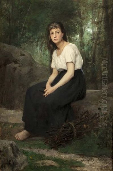 Femme Reveuse A La Lisiere De La Foret Oil Painting by Alfred Henri Bramtot