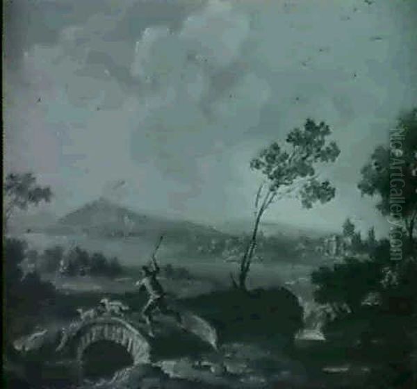 Gebirgige Flusslandschaft Mit Einem Hirten Oil Painting by Johann Christian Brand
