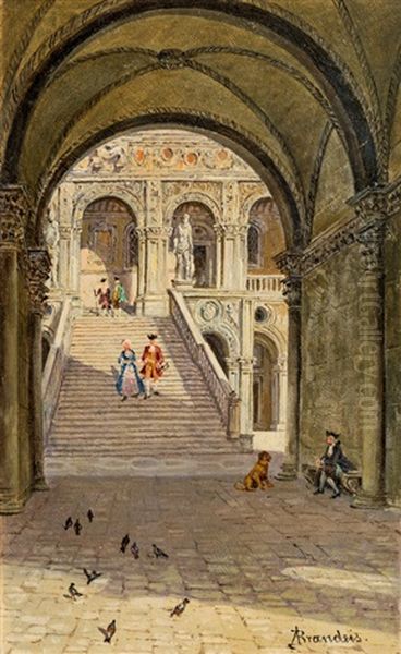 Venedig, Treppe Der Giganten Im Dogenpalast Oil Painting by Antonietta Brandeis