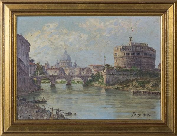 Castel Sant'angelo And St. Peter's From The Tiber River Oil Painting by Antonietta Brandeis