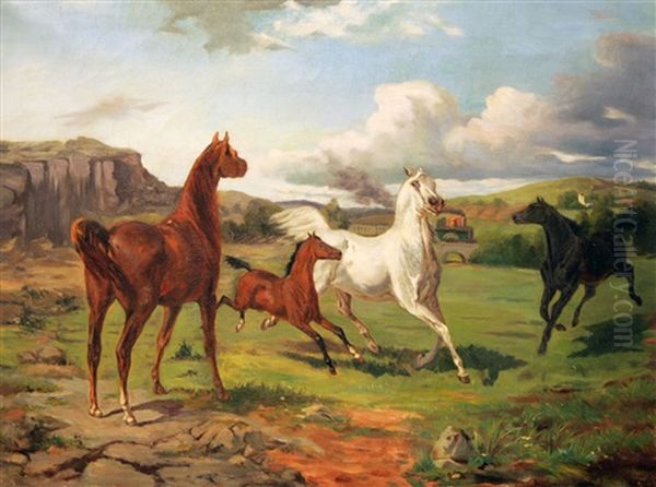 Galopperande Hastar Oil Painting by Bengt-Johan-Gustaf Brandelius