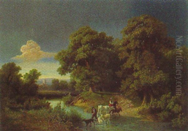 Fluslandschaft Mit Schafhirten Oil Painting by Wilhelm Brandenburg
