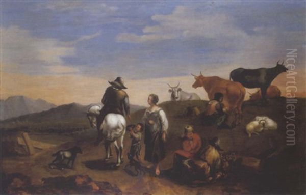 Hirten Und Herde In Der Romischen Campagna (la Campagna Romana Con Pastori E Gregge) Oil Painting by Domenico Brandi