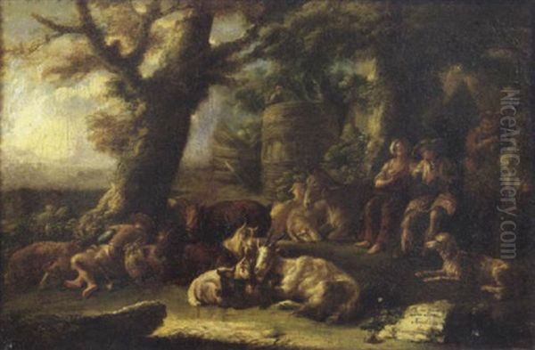 Pastori E Armenti Presso Una Radura Oil Painting by Domenico Brandi