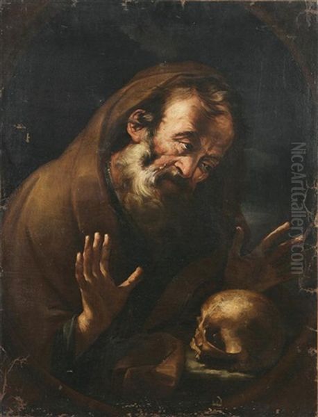 Frate Cappuccino Con Il Teschio Oil Painting by Giacinto Brandi