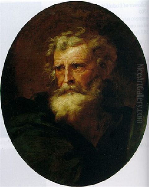 Head Of A Bearded Old Man Oil Painting by Petr Brandl