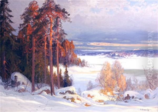 Host- Och Vinterlandskap Over Insjo Oil Painting by Carl Brandt
