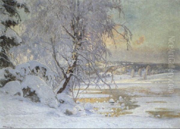 Vinterlandskap Med Sn