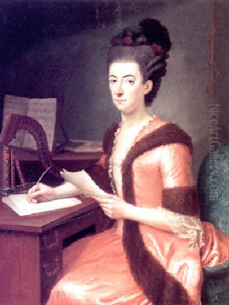 Portraet Af Brevskrivende Dame Siddende Ved Skrivebord Oil Painting by Johann Heinrich Brandt