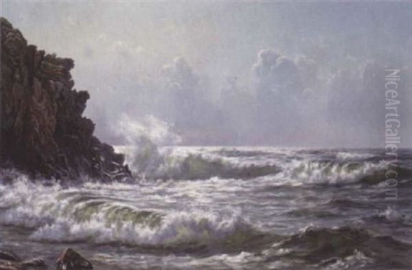 Braending Mod Bornholmsk Klippekys Oil Painting by Johannes Herman Brandt