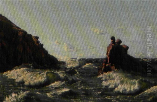 Lovehovederne Ved Roe, Bornholm Oil Painting by Johannes Herman Brandt