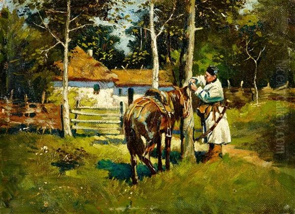 Study Of A Polish Horseman Oil Painting by Jozef Brandt