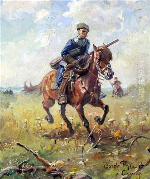 Cossack On Horseback Oil Painting by Jozef Brandt