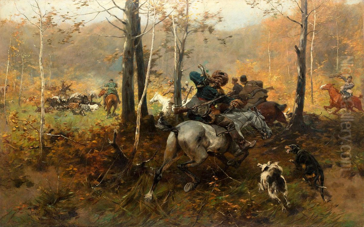 Polowanie Oil Painting by Jozef Brandt