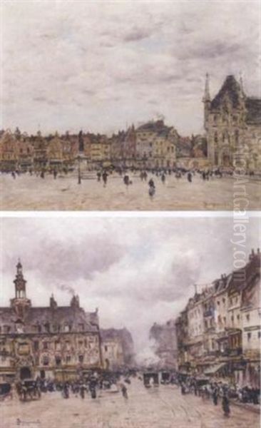 French Town View Oil Painting by Louis Braquaval