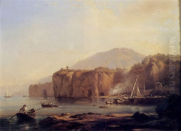 Falaises De Bord De Mer Oil Painting by Jacques Raymond Brascassat