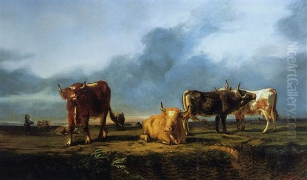 Vaches Au Pre Oil Painting by Jacques Raymond Brascassat