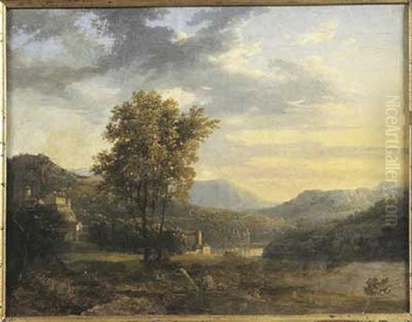 Riviere Traversant Un Paysage De Montagne Oil Painting by Jacques Raymond Brascassat