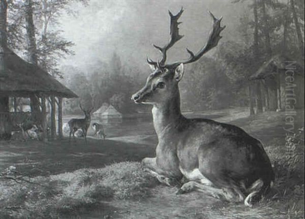 Paysage Avec Biche Oil Painting by Jacques Raymond Brascassat