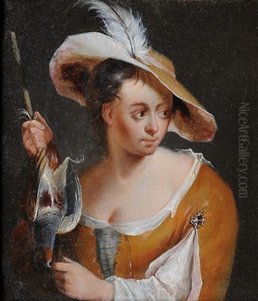 Girl With Partridge Oil Painting by Melchior Brassauw