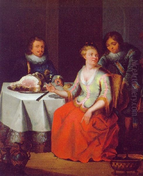 Elegante Gesellschaft Beim Mahl Oil Painting by Melchior Brassauw