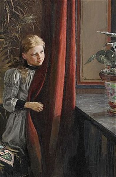 Flicka Vid Fonster Oil Painting by Fanny Brate