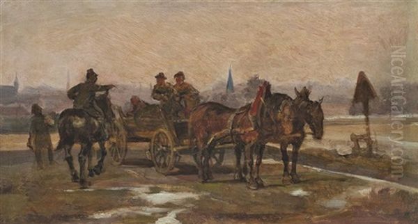 Pferdekutsche, Von Einem Berittenen Soldaten Angehalten Oil Painting by Louis Braun