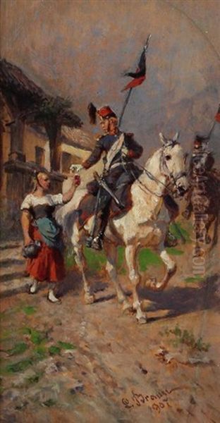 Kavallerist Und Junge Wirtin Oil Painting by Louis Braun